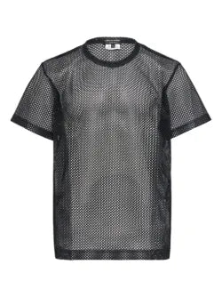 Comme des Garçons Homme Plus black mesh crew-neck T-shirt with modern fit — available at our Lisbon store.