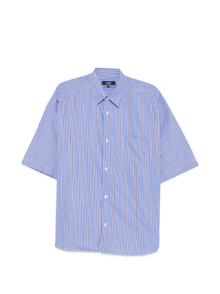 Comme des Garçons Homme blue striped short-sleeve shirt with classic collar and relaxed fit. Lightweight and versatile, available at our Lisbon store.