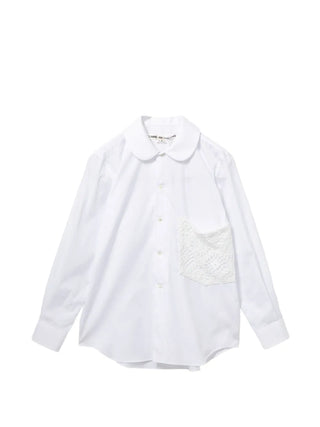 Comme des Garçons white cotton shirt with lace pocket, round collar and long sleeves, available at our Lisbon store.
