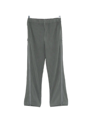 HOMME PLISSÉ ISSEY MIYAKE plissé zip-detail trousers. Signature pleats, elasticated waist, and multi-slider zip construction for customizable proportions.