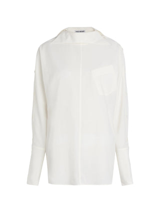 White long sleeve shirt with high neck by Issey Miyake 