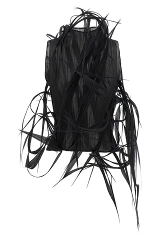 Issey Miyake Urban Jungle cropped top in pleated semi-sheer fabric with sculptural leaf details. Lightweight design. Available at our Lisbon store. 