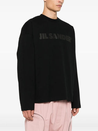 Person wearing a black Jil Sander sweatshirt 