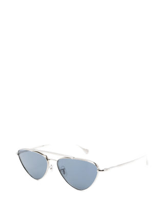Jil Sander x Oliver Peoples silver-tone geometric sunglasses with double bridge. Modern and lightweight, available at our Lisbon store.