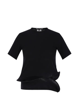 Junya Watanabe black ruffled short-sleeve T-shirt with a sculptural, modern finish — available at our Lisbon store