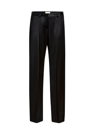 KHAITE Hunter tailored trousers. Italian virgin wool and cashmere blend in a straight-leg fit. A signature silhouette with a concealed front fastening. 