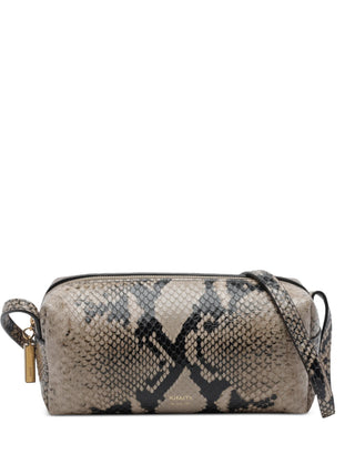 KHAITE Kye Mini crossbody bag in brown python-print leather with gold-tone hardware. Compact and refined. Available at our Lisbon store.