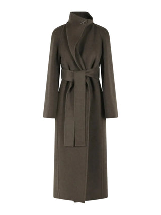 KHAITE Romare coat. A sculptural longline wrap silhouette in double-face wool. Detachable belt, side pockets. Made in Italy, available at our Lisbon store. 
