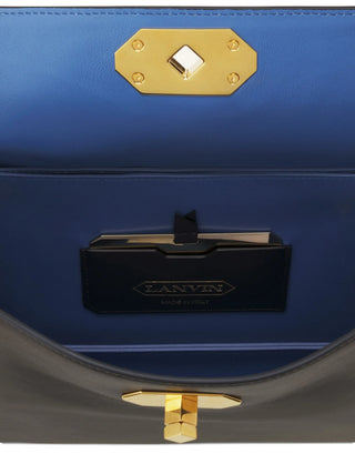 Black handbag with gold accents and Lanvin logo