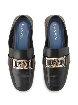 Lanvin leather loafers with a logo plaque. A square toe, premium calf leather construction and an elegant slip-on silhouette for everyday sophistication.