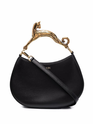 Black handbag with gold cat handle 