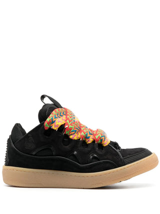 Lanvin Curb panelled sneakers. '90s-inspired exaggerated volumes in nappa calfskin, suede,  mesh and iconic oversized laces. Available at our Lisbon store.