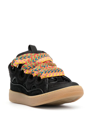 Lanvin Curb panelled sneakers. '90s-inspired exaggerated volumes in nappa calfskin, suede,  mesh and iconic oversized laces. Available at our Lisbon store.