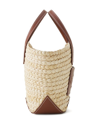 Woven handbag with brown leather accents by Lanvin