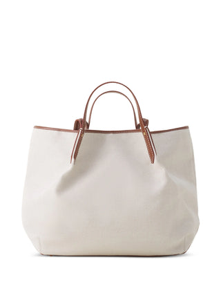 White tote bag with brown handles by Lanvin