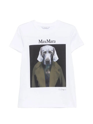 MAX MARA Calca t-shirt. Signature photographic dog motif, pure cotton, regular fit. Italian luxury with an artistic edge, available at our Lisbon store. 