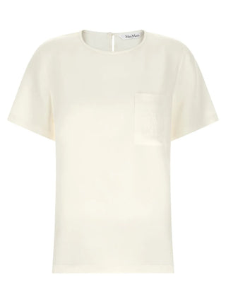MAX MARA crewneck short-sleeved T-shirt. A refined essential in pure silk. Versatile, timeless, and available at our LIsbon store. 