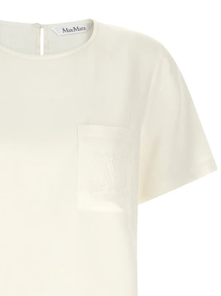 MAX MARA crewneck short-sleeved T-shirt. A refined essential in pure silk. Versatile, timeless, and available at our LIsbon store. 