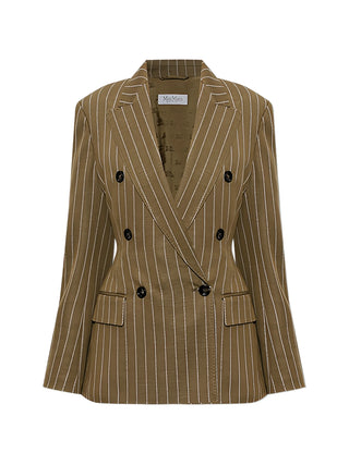 Max Mara Rio pinstripe wide-leg trousers. Luxurious viscose-wool blend with double pleats and a high waist. Available at our Lisbon store.