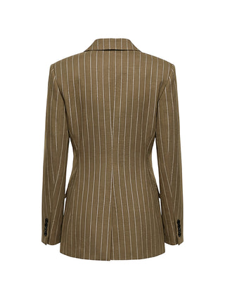 Max Mara Rio pinstripe wide-leg trousers. Luxurious viscose-wool blend with double pleats and a high waist. Available at our Lisbon store.