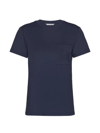 Max Mara cotton T-shirt with embroidered pocket. Straight-cut, classic crew neck. Perfect for everyday styling, available at our Lisbon store. 