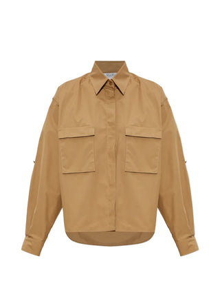 MAX MARA flap-pocket cotton shirt. Classic collar, concealed button front, and two chest flap pockets. Available at our Lisbon store.
