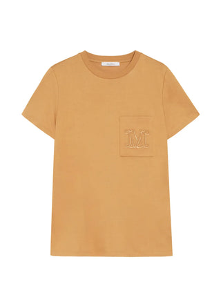 Max Mara monogram T-shirt. Pure cotton jersey, classic crewneck, and signature embroidered chest pocket. Italian craftsmanship available at our Lisbon store. 