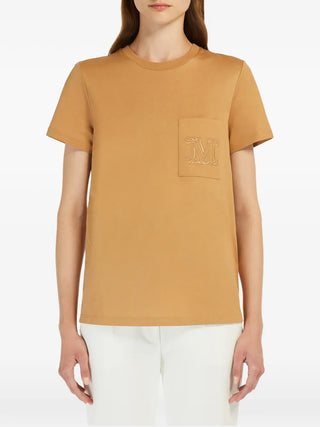 Max Mara monogram T-shirt. Pure cotton jersey, classic crewneck, and signature embroidered chest pocket. Italian craftsmanship available at our Lisbon store. 