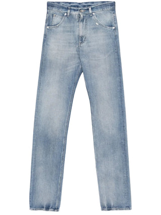Maison Margiela’s slim jeans offer a streamlined silhouette with a clean, modern finish. Subtle fading and classic five-pocket construction highlight the