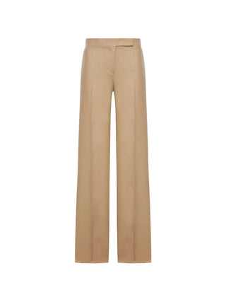 Max Mara beige wide‑leg linen palazzo pants. Relaxed, refined, and breathable. Available at our Lisbon store.