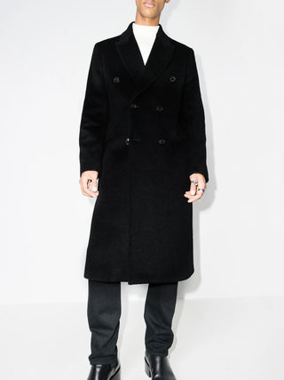 Our Legacy Whale coat in black mohair and wool blend with double-breasted fit. A refined outer layer, available at our Lisbon store.