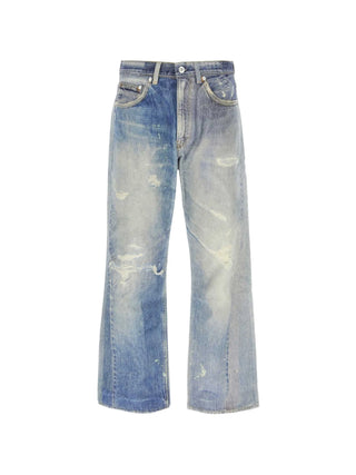Our Legacy light blue distressed straight-leg jeans with five pockets and classic fit. A casual staple, available at our Lisbon store.