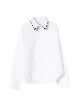 White long-sleeve shirt with black trim collar 