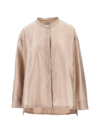 Helene shirt by 'S Max Mara. Band collar and stepped hem create a modern silhouette. Perfect for elevated everyday wear. Available at our Lisbon store.