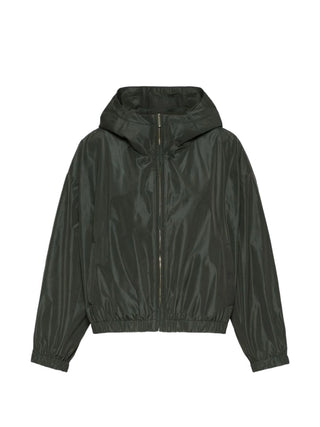 'S Max Mara Eliseo hooded raincoat. Zip fastening, long sleeves, and elasticated cuffs. 100% polyester with rear logo embroidery. Available at our Lisbon store.