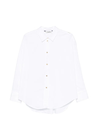 'S Max Mara Volonta shirt. Asymmetric hem, jewel buttons, and pure cotton. A modern classic with deep side slits. Available at our Lisbon store.