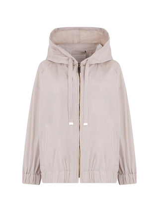 'S Max Mara water-repellent taffeta jacket. Oversized hooded design with logo tapes and elasticated hems. Italian utility style. Available at our Lisbon store.