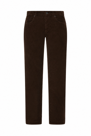 Mid-rise five-pocket pants in corduroy with a slim leg and finished with a shank button and zip fastening. Everyday luxury, available at our Lisbon store.