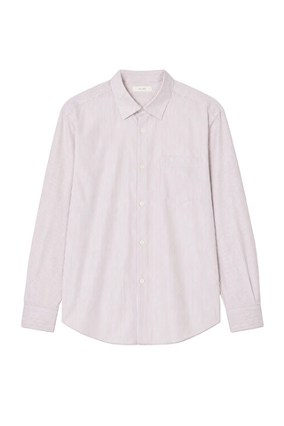 The Row Vanja shirt in striped lightweight cotton. Button-up with patch pocket, pointed collar, and mother-of-pearl buttons.  Available at our Lisbon store.