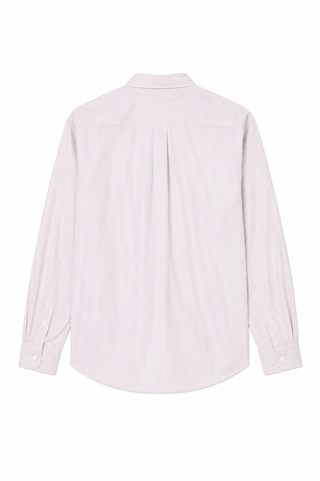 The Row Vanja shirt in striped lightweight cotton. Button-up with patch pocket, pointed collar, and mother-of-pearl buttons.  Available at our Lisbon store.