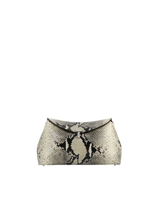 Python-embossed leather clutch by TOTEME. Signature T-Lock fastening, removable strap for crossbody wear. Lined interior with card slot. Italian-crafted.