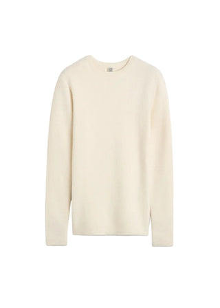 Toteme classic crewneck sweater - reimagined in a brushed alpaca, cashmere and silk blend. Designed  with shoulder pads for subtle, sculptural definition. 