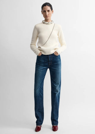 Toteme classic crewneck sweater - reimagined in a brushed alpaca, cashmere and silk blend. Designed  with shoulder pads for subtle, sculptural definition. 