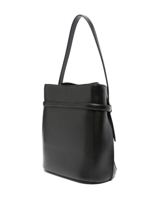 Black leather handbag with shoulder strap