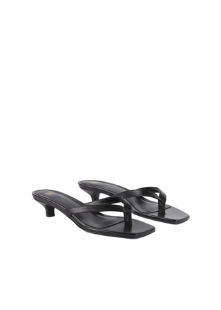 Black high-heeled flip flop sandals by Toteme
