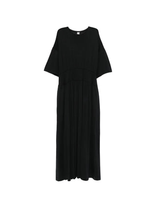 Black short-sleeve pleated midi dress by Toteme