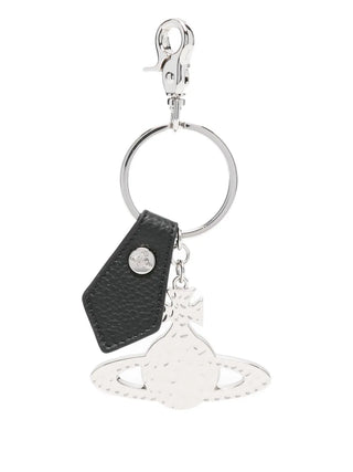 Vivienne Westwood's 3D Orb Silver keyring. The iconic Saturn-ring motif in a polished design  with a practical lobster clasp. A timeless statement piece.