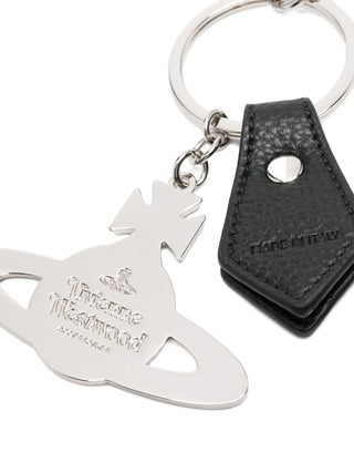 Vivienne Westwood's 3D Orb Silver keyring. The iconic Saturn-ring motif in a polished design  with a practical lobster clasp. A timeless statement piece.