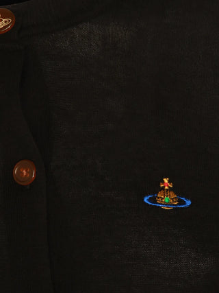 Vivienne Westwood Bea cropped cardigan in a soft organic cotton-cashmere blend. Features signature multicoloured Orb embroidery and amber buttons.