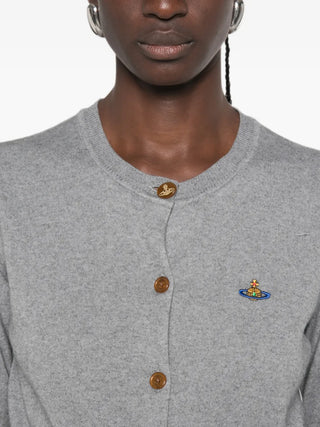 Vivienne Westwood Bea Cropped Cardi. Cropped knit with iconic Orb embroidery and signature amber buttons. A modern staple. Available at our Lisbon store.